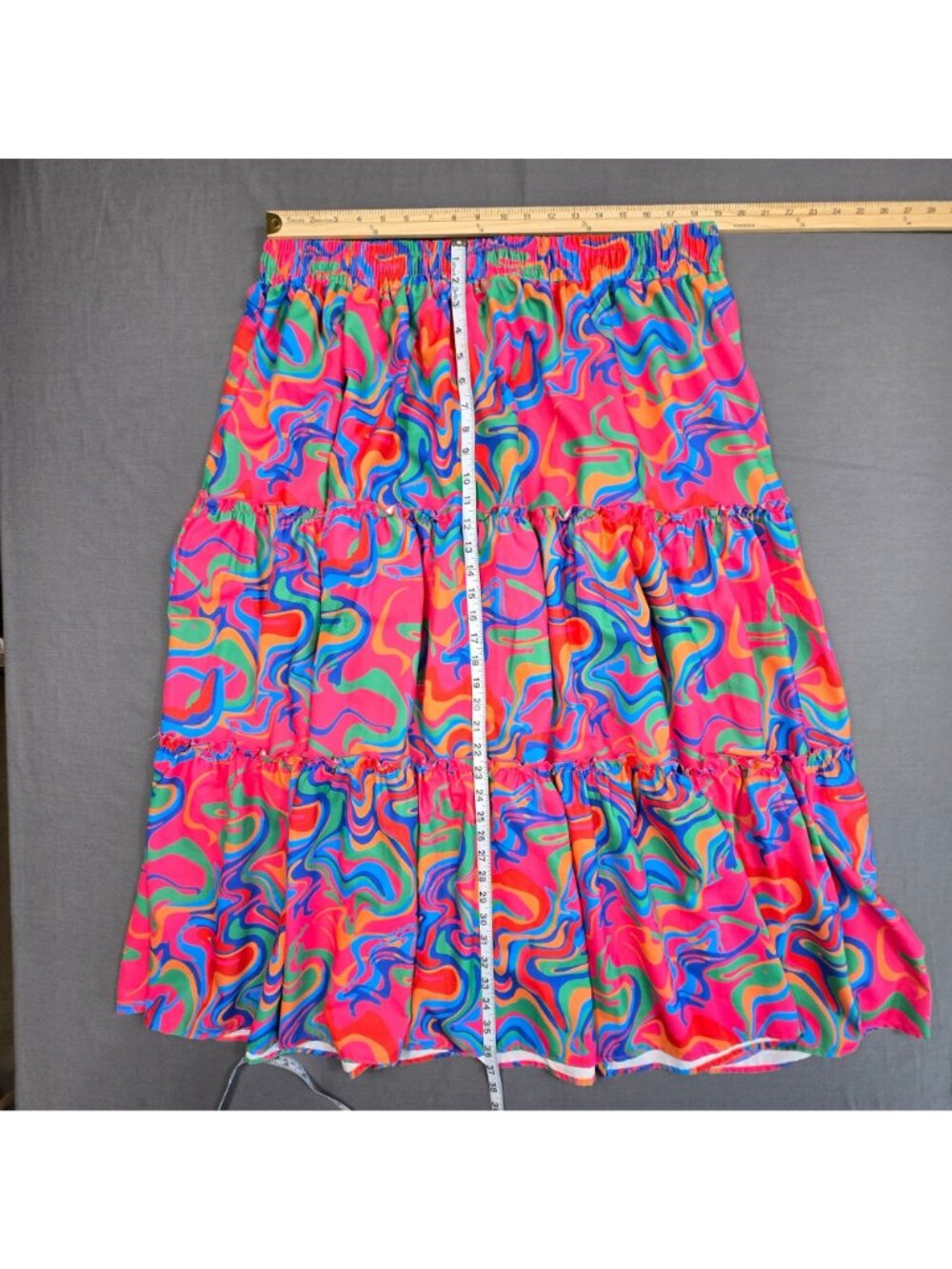 Bright Multicolor Pink 3XL 3X Tiered Maxi Skirt Elastic Waist Fabric Boho Retro - Picture 5 of 5